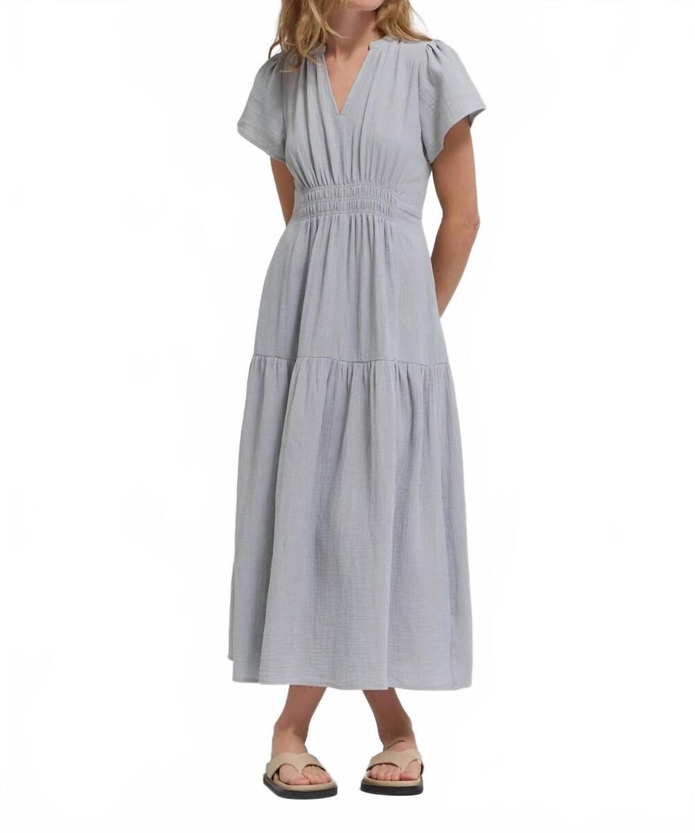 NEW GRADE & GATHER women's cotton gauze midi dress in sky blue